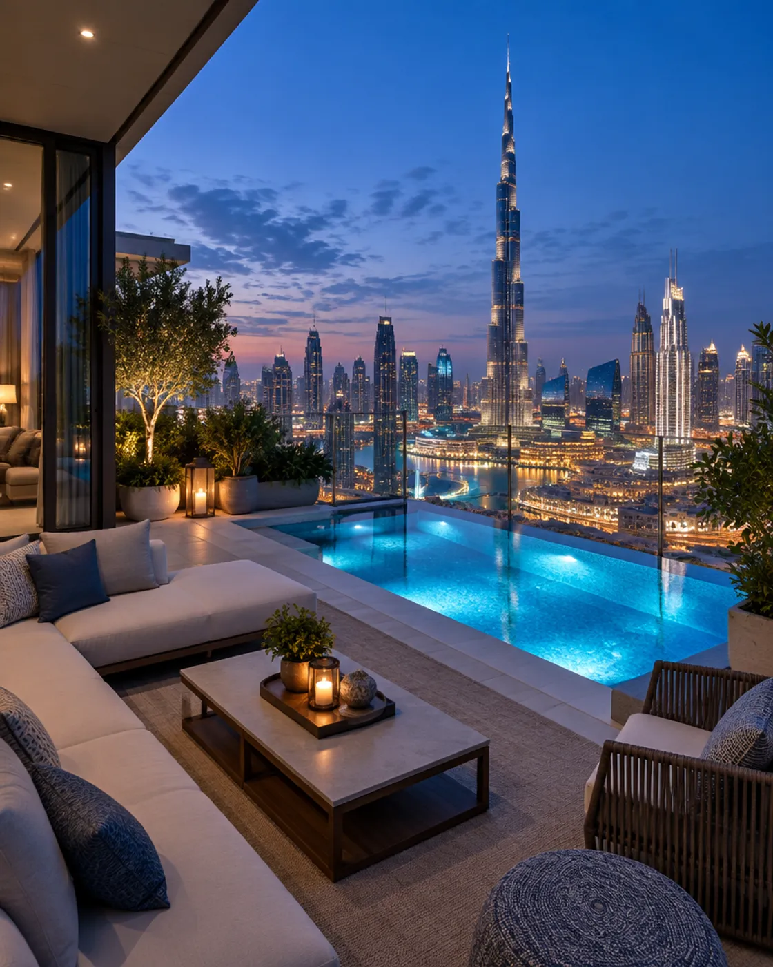 Penthouse terrace with plunge pool and skyline