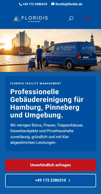The Floridis Hamburg website on a phone
