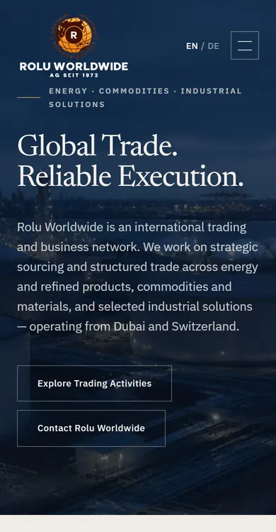 The Rolu Worldwide website on a phone