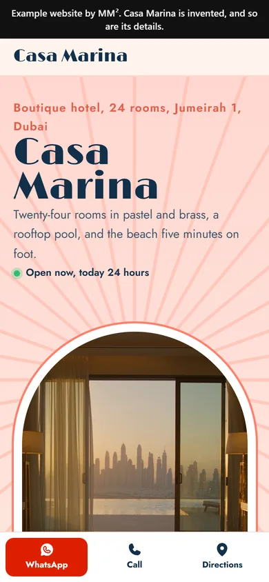 The Casa Marina website on a phone