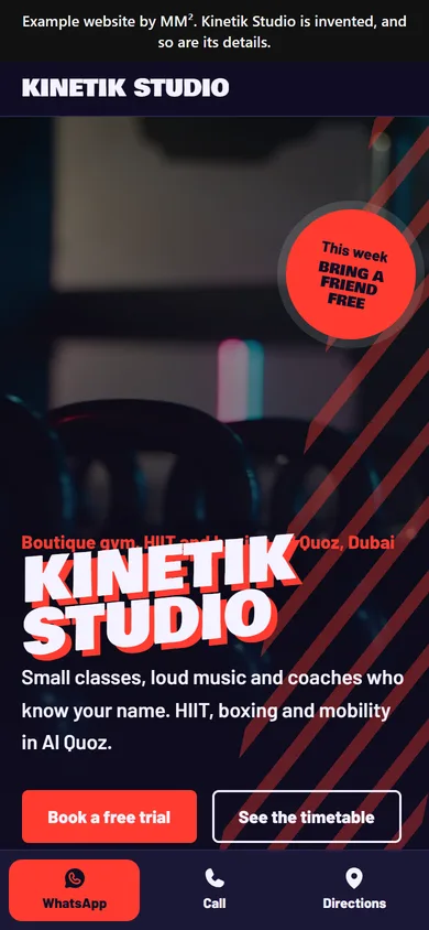 The Kinetik Studio website on a phone